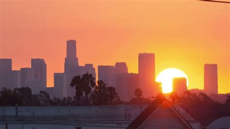 Los Angeles Skyline Sunrise Pan And Zoom Out Timelapse Silhouette