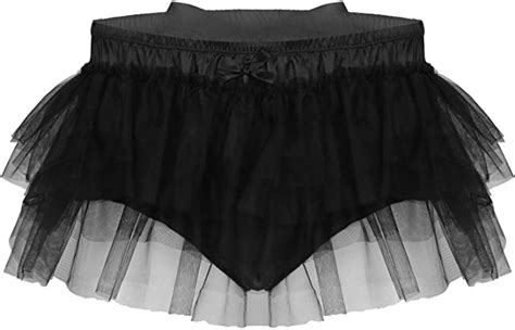Dpois Mens Satin Shorts Sissy Tulle Lace Frilly Ruffle Skirt Panties Crossdresser Underwear