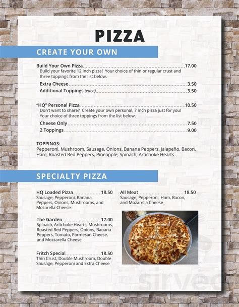 Headquarters Incorporated menu in Jasper, Indiana, USA