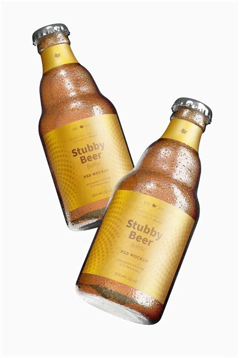 Stubby Beer Bottles Psd Mockup Floating Original Mockups