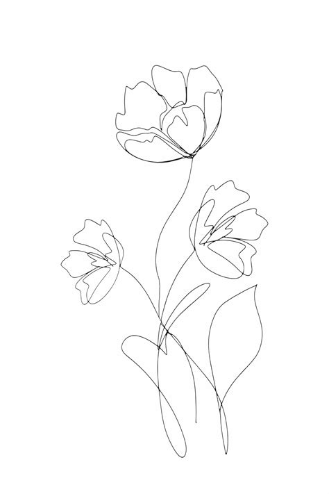 Buy Poppies Minimal Line Art wall mural - Free US shipping at Happywall.com