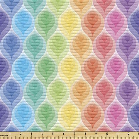 Geometric Fabric By The Yard Rainbow Colored Ornamental Vintage Floral