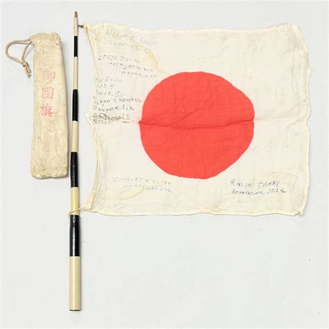 Ww2 Japanese Meatball Flag On Telescoping Pole In Bag Has Names Of