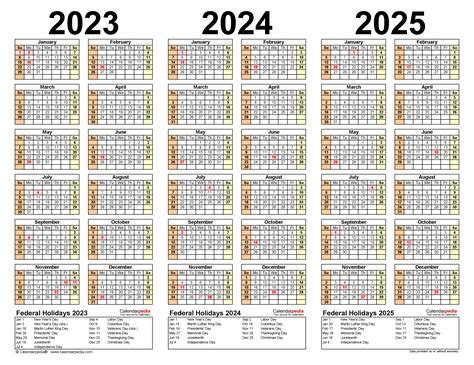 2023 2025 Three Year Calendar Free Printable Pdf Templates