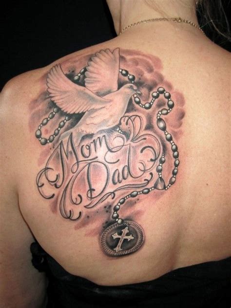 Awesome Mom Dad Remembrance Tattoo On Left Back Shoulder Tattoos For