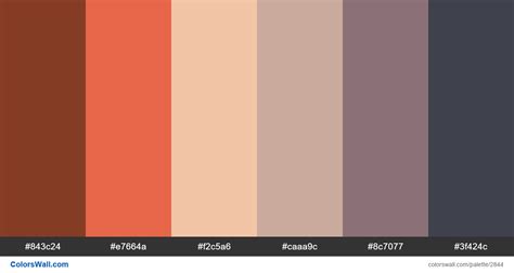 This ancient work color palette, consists of 5 main colors. Ancient city colors. HEX colors #843c24, #e7664a, #f2c5a6 ...