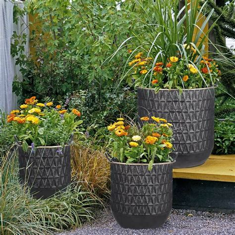 Set Of Three Large Embossed Metal Planters By Dibor