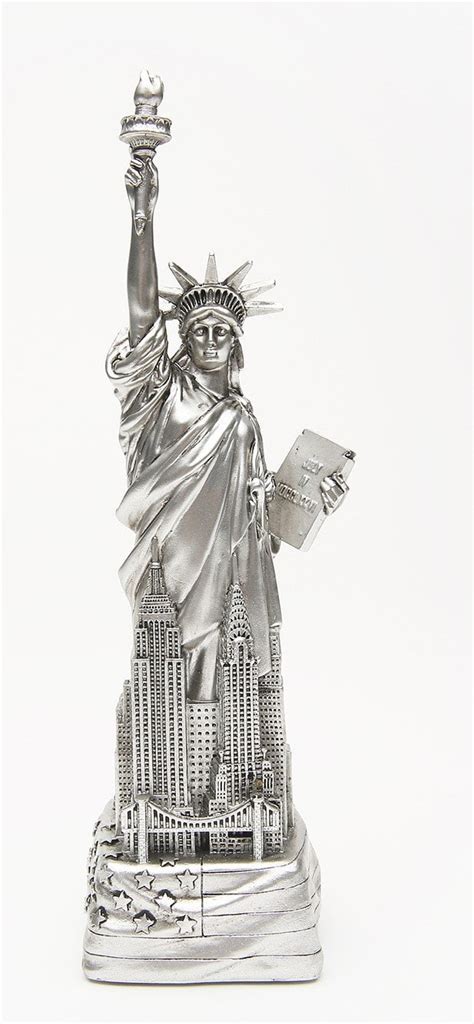 Statue Of Liberty Figurine New York City Skyline And Flag Around The