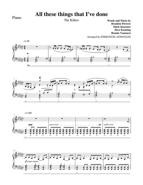 All These Things That Ive Done The Killers Piano Solo Sheet Music