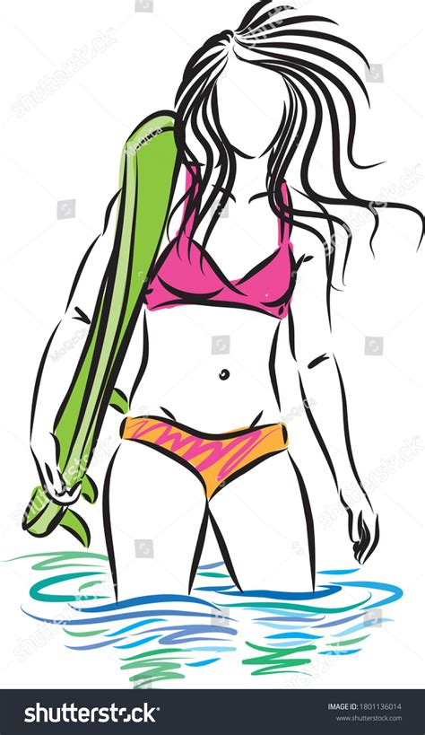 Surf Girl Beach Vector Illustration Stock Vector Royalty Free Shutterstock