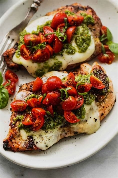 Easy Healthy Grilled Chicken Margherita Topped With Melted Mozzarella