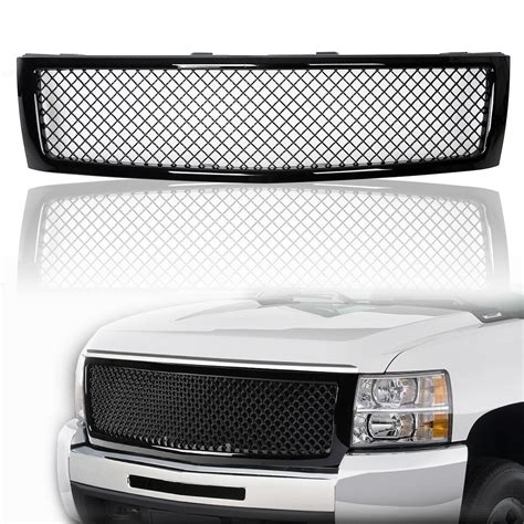 For 2007 2013 Chevy Silverado 1500 Glossy Black Front Hood Mesh Grill