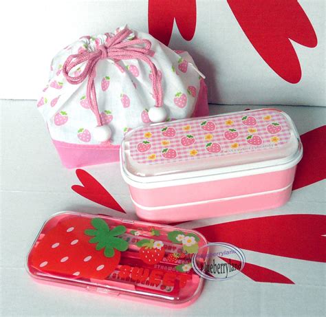 Japan Strawberry Candy Bento Lunch Box Food Case Cutlery Set