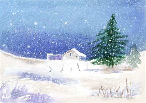 Snowy Winter Scene Digital Art By Arline Wagner Fine Art America