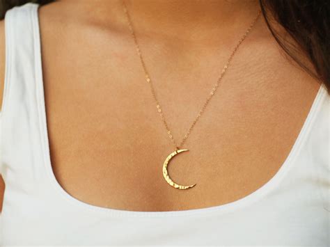 Gold Crescent Moon Necklace Long Moon Necklace Gold Etsy