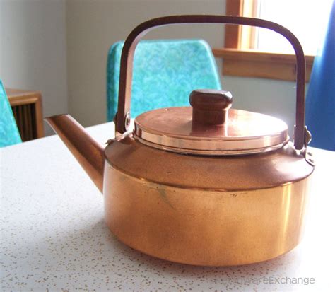 Vintage Mid Century Copper Tea Kettle With Wood Handle Made In Etsy