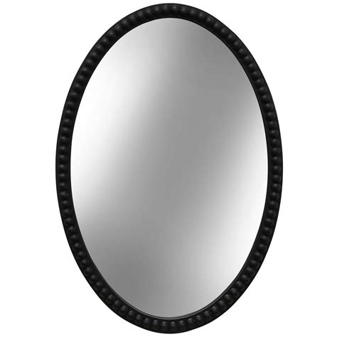Black Oval Wood Frame Mirror With Beaded Trim