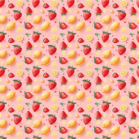 Seamless Pattern With Strawberries And Lemons On A Pastel Pink