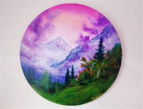 Mountain Mists Original Acrylic Painting 12 Round Etsy Circular