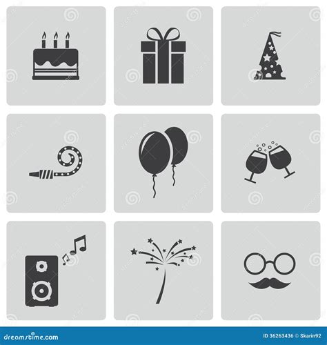 Vector Black Birthday Icons Set Royalty Free Stock Image Image 36263436