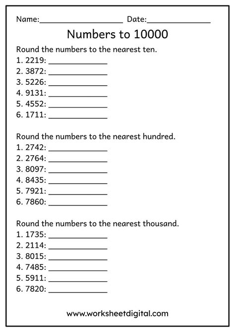 Rounding Numbers Within 1 000 000 Worksheets