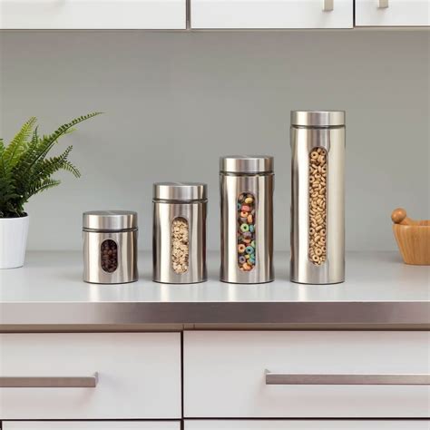 home basics 4 piece stainless steel canister set the home depot canada