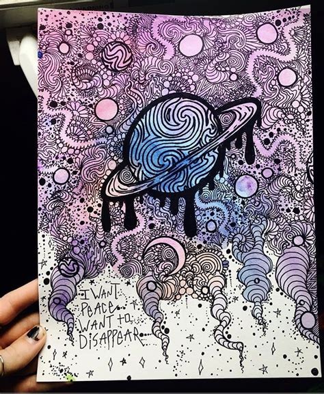 Art Trippy Drawing Space Saturn Galaxy Doodle Blue Purple