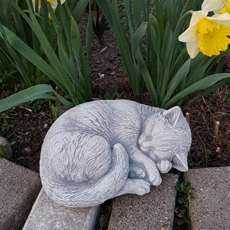 Sleeping Cat Statue Concrete Cat Statue Lying Cat Figure Etsy