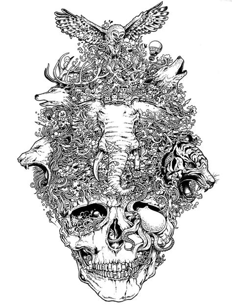 Kerby Rosanes Skull Coloring Pages Coloring Pages Doodle Coloring