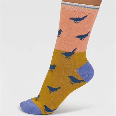 Thought Coral Birdie Colour Block Bamboo Socks Uk4 7 Thought
