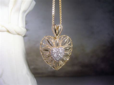 10k Diamond Heart Necklace Gold Diamond Heart Necklace Heart Etsy