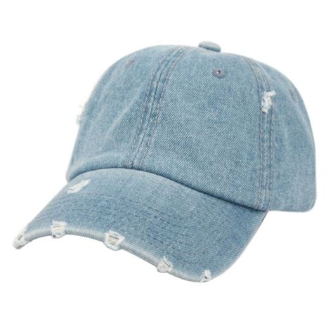 12 Units Of Distressed Washed Cotton Baseball Cap In Light Denim Blue