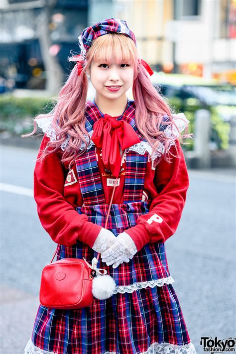Pink House Harajuku Street Style W Twin Tails Bow Headband Handmade Plaid Jumper Skirt Gucci