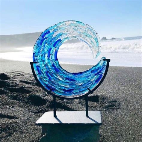 Fused Glass Ocean Wave Art Free Standing Glass Wave Etsy Ocean Waves Art Wave Art Beach