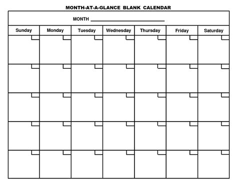 Blank Month Calendar Template Templates Free Printable