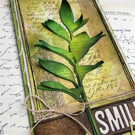 Sewpaperpaint Tim Holtz Large Stems Spring Green Leaves Card