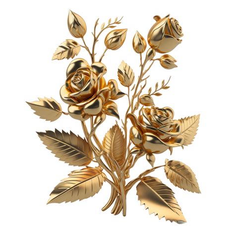 A Bunch Of Gold Roses With Leaves Ai Generative 30245871 Png