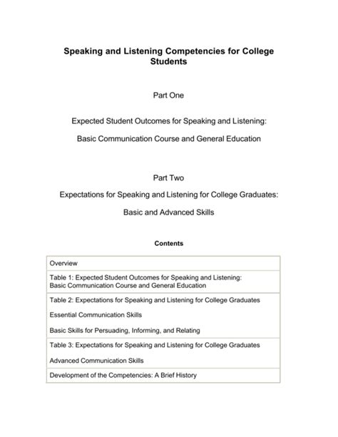 Speaking And Listening Competencies For College Students
