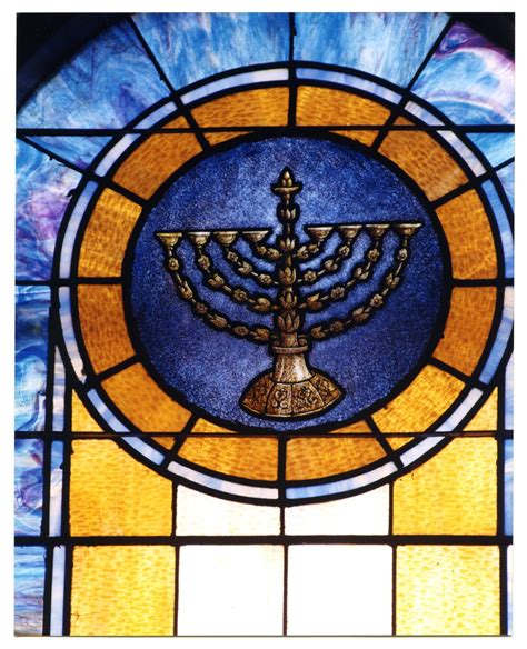 Stained Glass Window Pane Of Hanukkah Menorah The