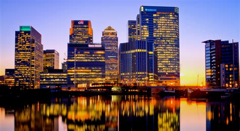 Download Sunset Light Building Night Thames Canary Wharf England United