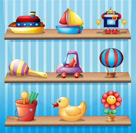 Free Vector Toys On Wooden Shelves