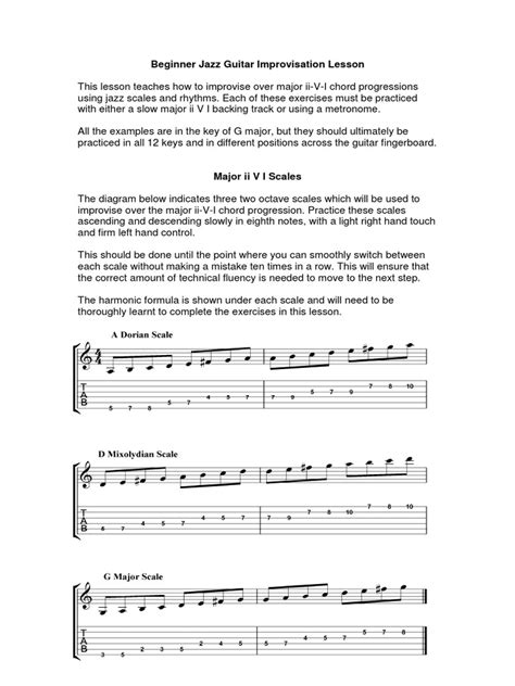 Beginner Jazz Guitar Improvisation Lesson Scale Music Jazz