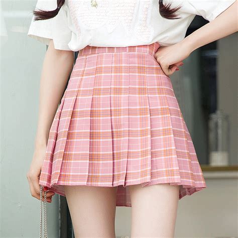 grid tall waist pleated skirt se10281 sanrense
