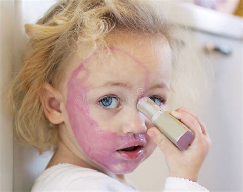 Child Covered In Lipstick Stock Image Image Of Lipstick 10095437