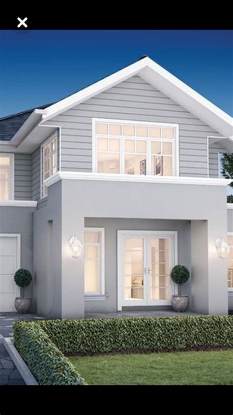 Grey Render White Trims White Roller Door Gray House Exterior