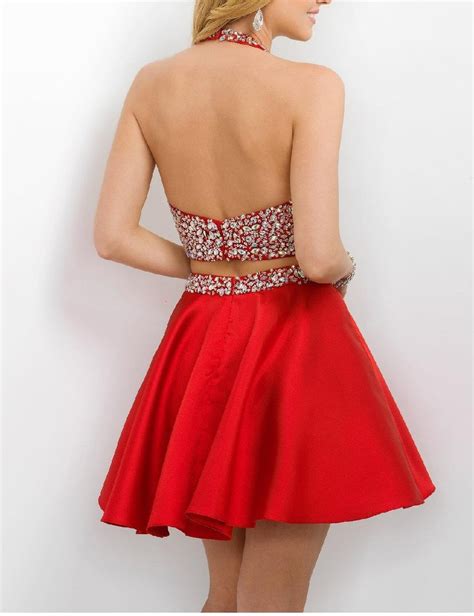 Favors Womens Halter Beaded Two Piece Homecoming Dress Sexy Prom Dress