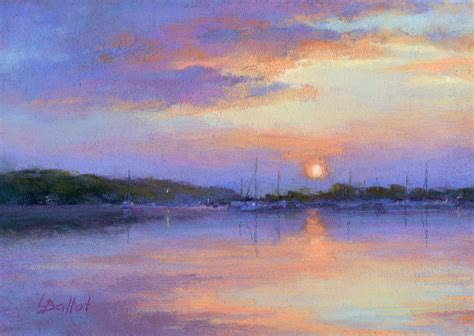 Sunset Painting Original Art Pastel Harbor Sunset Boats At