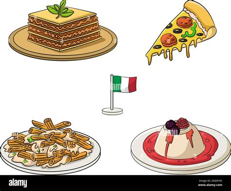 Cartoon Vector Illustration Of An Italian Foods Assortment Stock Vector