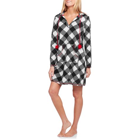 Womens Micro Fleece Pajama Sleep Shirt With Hood