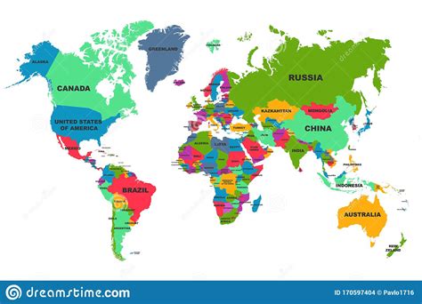 Political World Map Colourful World Countries And Country Names